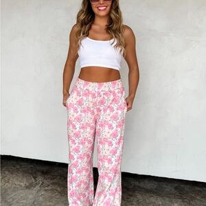 Floral Pink Print Wide Leg Pants